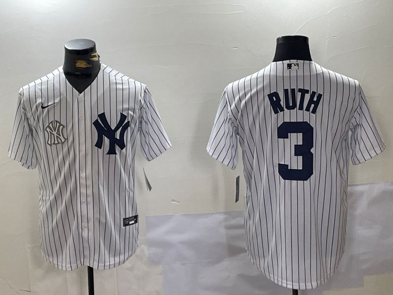 Men New York Yankees #3 Ruth White stripe Game 2024 Nike MLB Jersey style 10081